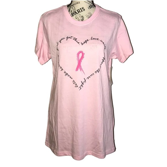 BREAST CANCER AWARENESS HOPE LOVE UNITE LIGHT PINK GRAPHIC TEE MEDIUM - Picture 1 of 3